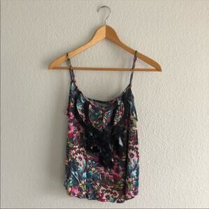 Floral Ruffled Camisole Sleeveless Tank Top Grey